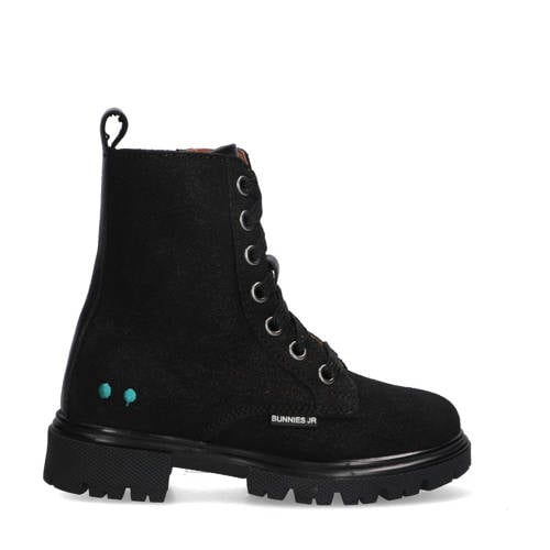 BunniesJR Saar Sterk suède veterboots zwart Meisjes Leer Effen