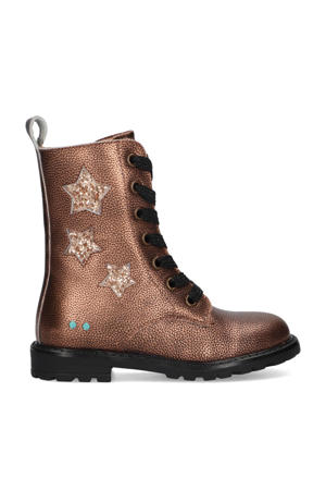 Hailee Happy leren veterboots rosé