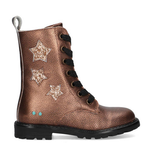 BunniesJR Hailee Happy leren veterboots rosé Meisjes Leer Meerkleurig - maat 30 - pailletten afbeelding