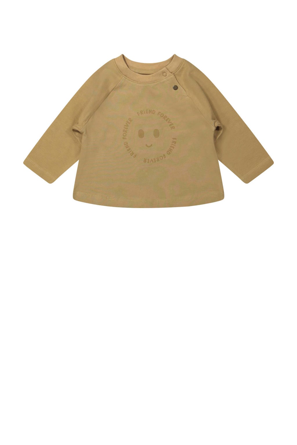 Bruine jongens Riffle Amsterdam longsleeve van katoen met printopdruk, lange mouwen, ronde hals en drukknoopsluiting