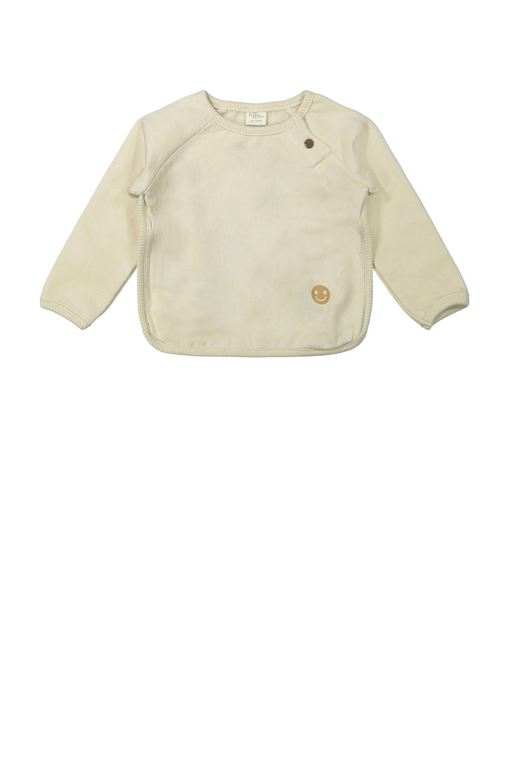 Ecru jongens Riffle Amsterdam sweater van katoen met effen, lange mouwen, ronde hals en drukknoopsluiting