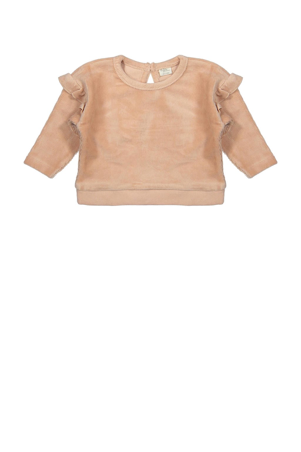 Roze meisjes Riffle Amsterdam sweater van corduroy met effen, lange mouwen, ronde hals en ruches