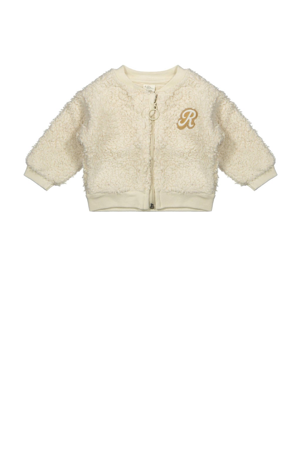 Ecru meisjes Riffle Amsterdam teddy jas met effen, lange mouwen en ritssluiting