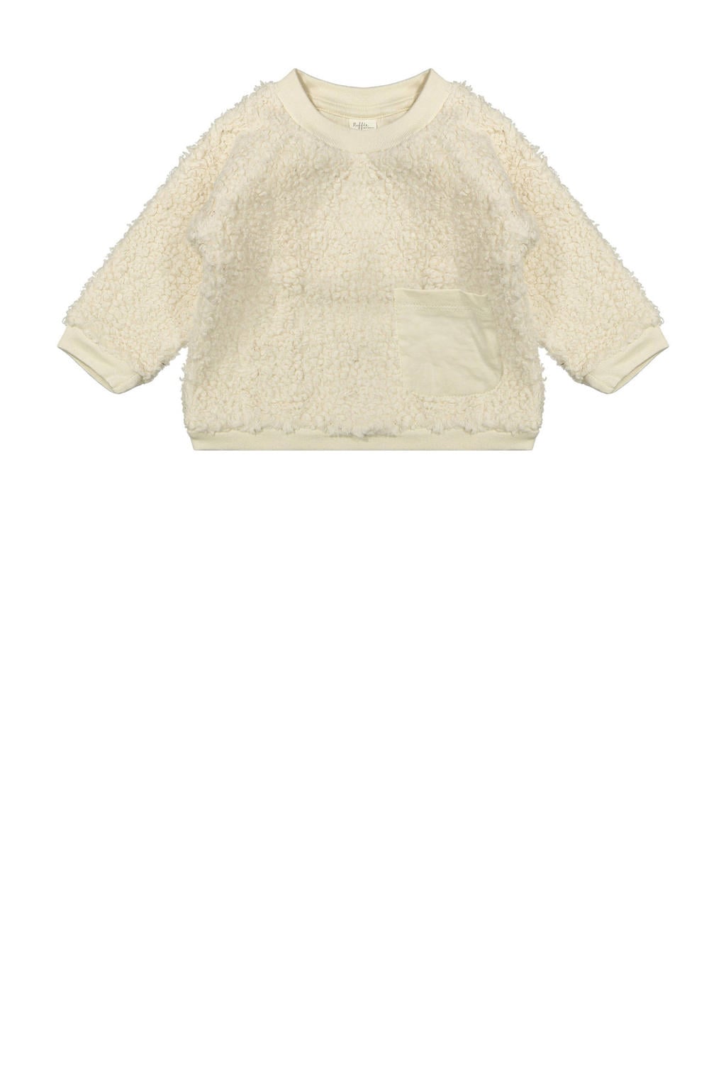 Ecru meisjes Riffle Amsterdam teddy sweater met effen, lange mouwen en ronde hals