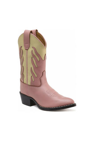 Schoolkind leren cowboylaarzen roze/ecru