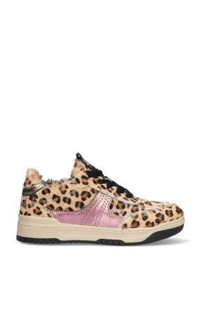 Bold Rosali sneakers met ponyhair en panterprint beige/donkerbruin/roze