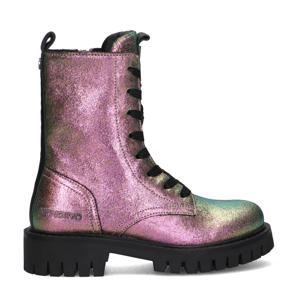 leren veterboots metallic roze