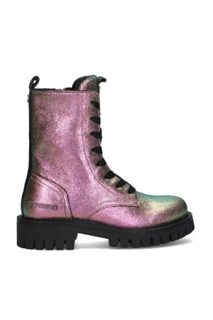 leren veterboots metallic roze