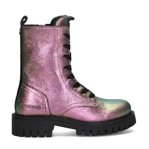Vingino leren veterboots metallic roze Meisjes Leer Effen - maat 30 afbeelding