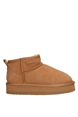Sofia Low gevoerde suède enkelboots cognac