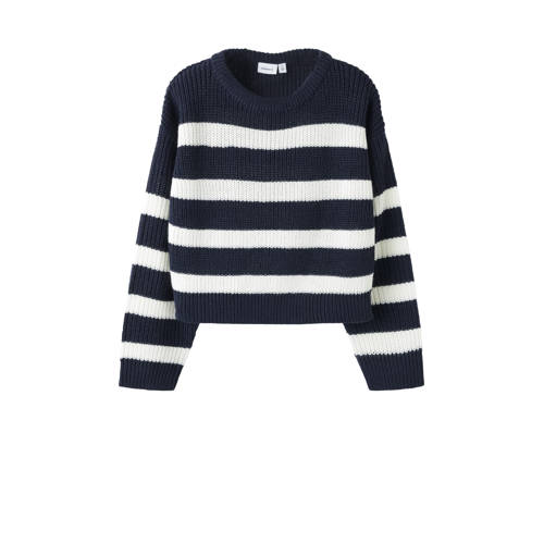 NAME IT KIDS trui donkerblauw gebreid Meisjes Acryl Ronde hals Streep - maat 158/164 afbeelding