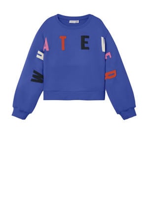 sweater NKFPLILJE met tekst hardblauw