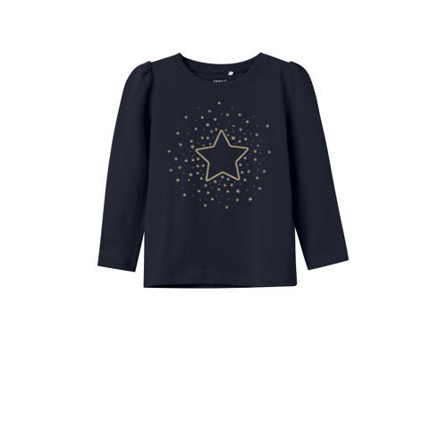 NAME IT MINI longsleeve donkerblauw met glitter Meisjes Stretchkatoen Ronde hals - maat 86 afbeelding