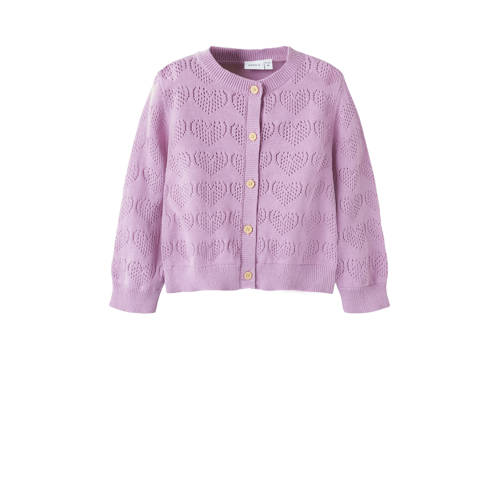 NAME IT MINI gebreid vest roze Meisjes Katoen Ronde hals Effen - maat 98 afbeelding