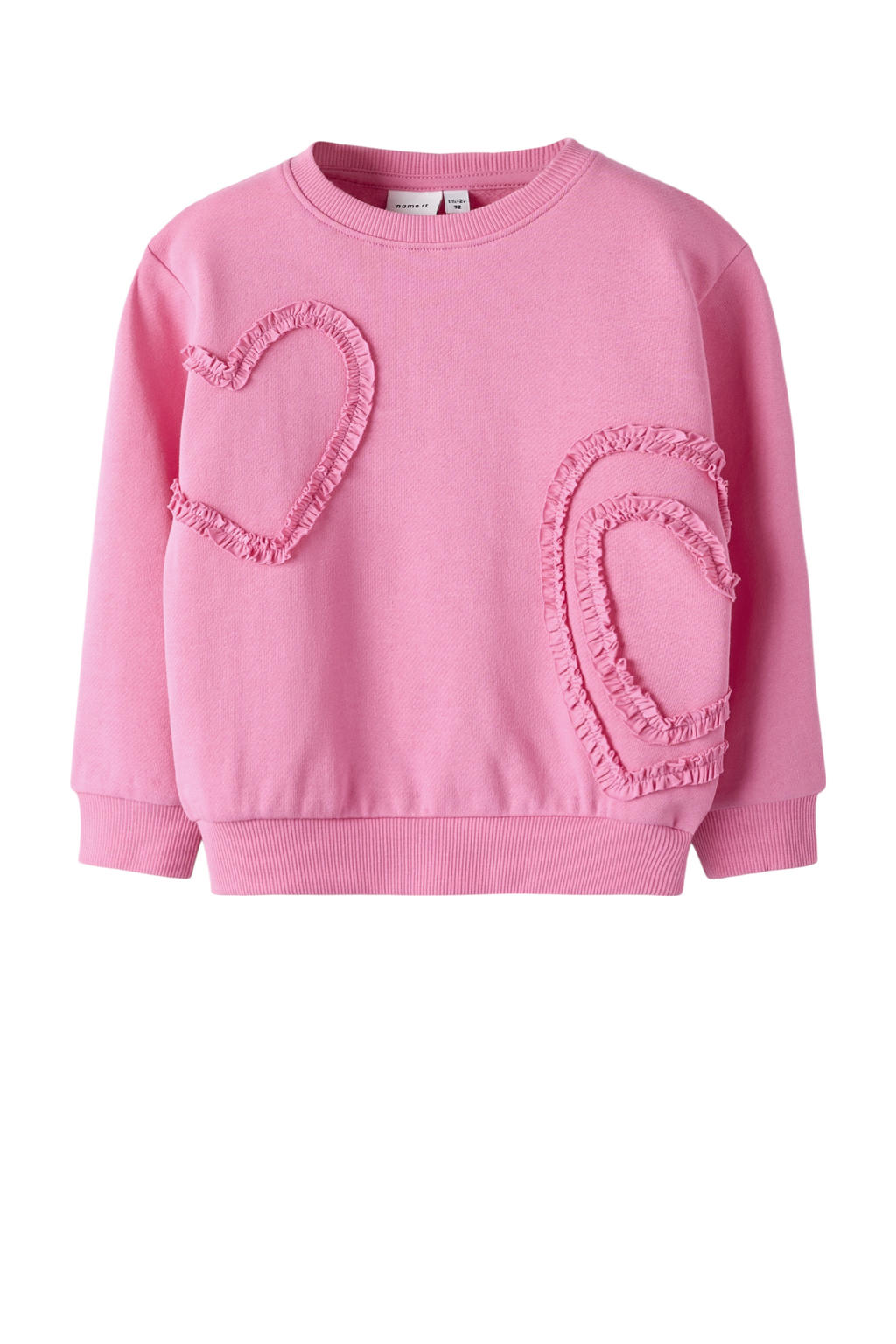 Roze meisjes NAME IT MINI sweater met hartjesprint, lange mouwen en ronde hals