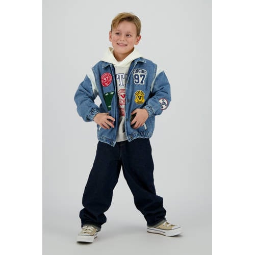 Vingino denim spijkerjas medium blue denim Blauw Printopdruk