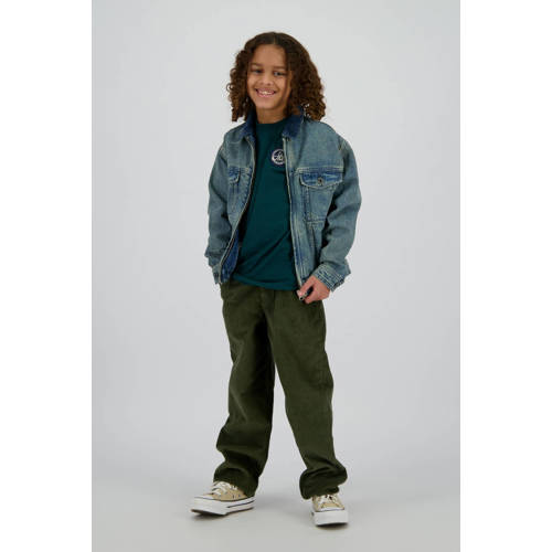 Vingino corduroy loose casual broek donkergroen Effen - maat 116 afbeelding