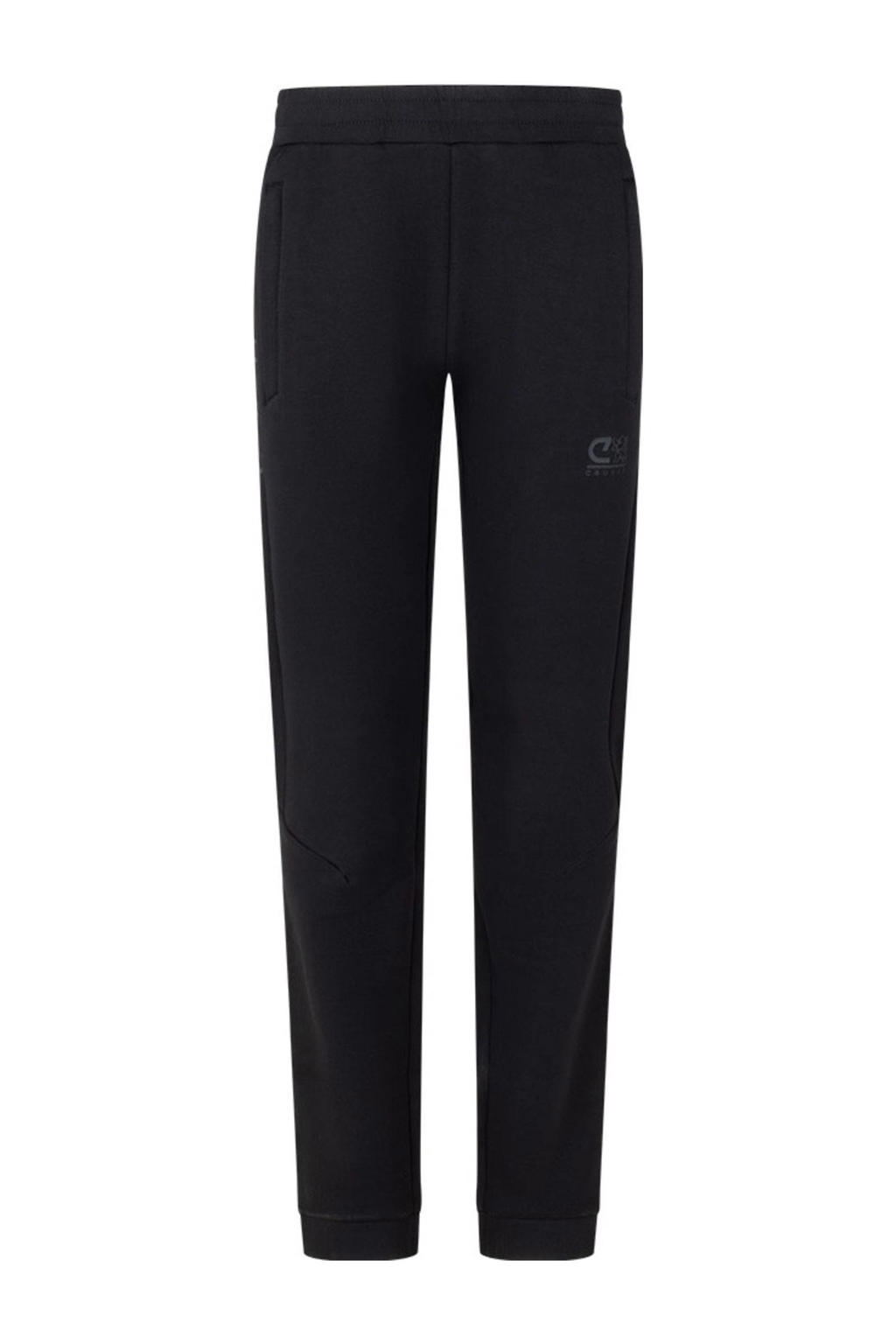 Zwarte jongens en meisjes Cruyff joggingbroek Ignite Tape van polyester met elastische tailleband met koord en effen
