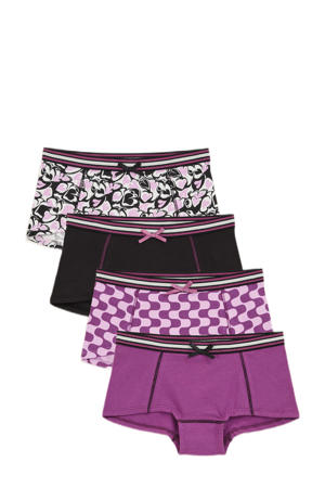 meisjes boxer (set van 4) paars/zwart
