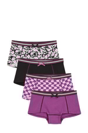 meisjes boxer (set van 4) paars/zwart
