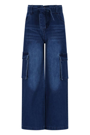 regular high waist cargo jeans dark blue denim