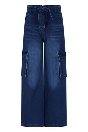 regular high waist cargo jeans dark blue denim