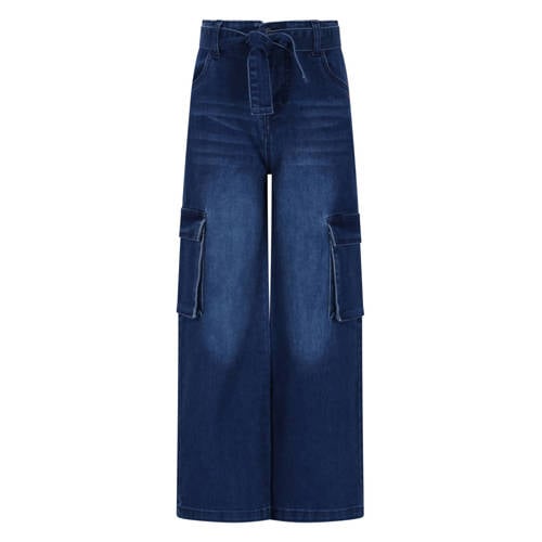 NONO regular high waist cargo jeans dark blue denim Blauw Meisjes Katoen
