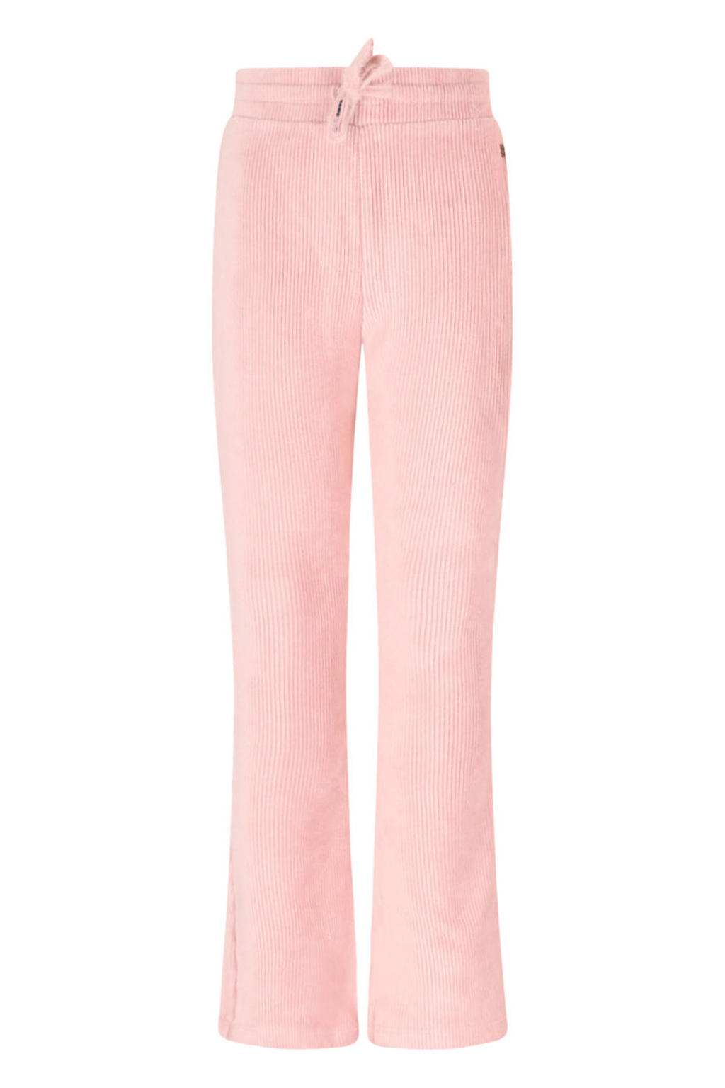Roze meisjes NONO fluwelen flared casual broek met regular waist en elastische tailleband met koord