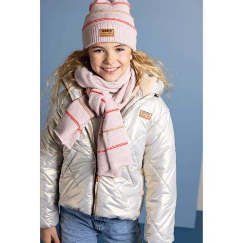 NONO muts + sjaal lichtroze Muts/sjaal Meisjes Polyester Streep - maat 122/140 afbeelding
