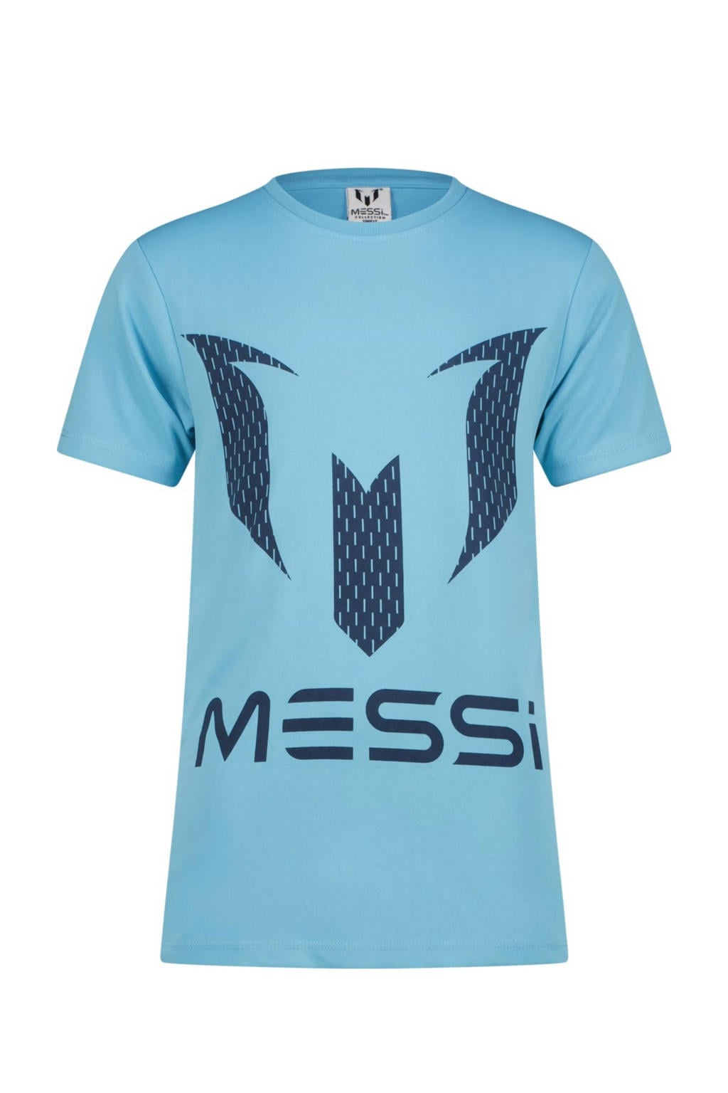 Blauwe jongens Messi T-shirt van katoen met logo dessin, korte mouwen en ronde hals
