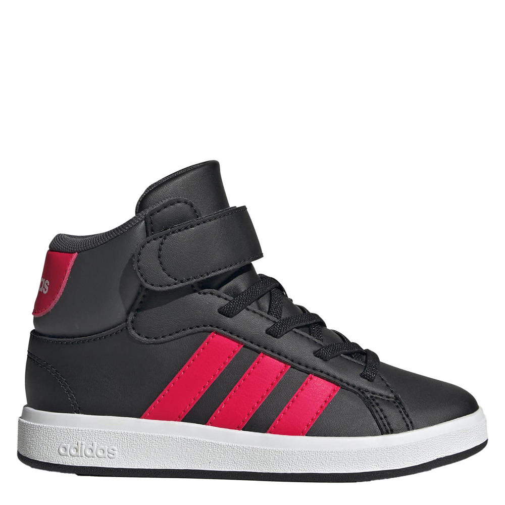Zwart, rood en grijze jongens en meisjes adidas Sportswear Grand Court Mid sneakers van imitatieleer/voering: mesh/voetbed: eva met elastische veter- met klittenbandsluiting