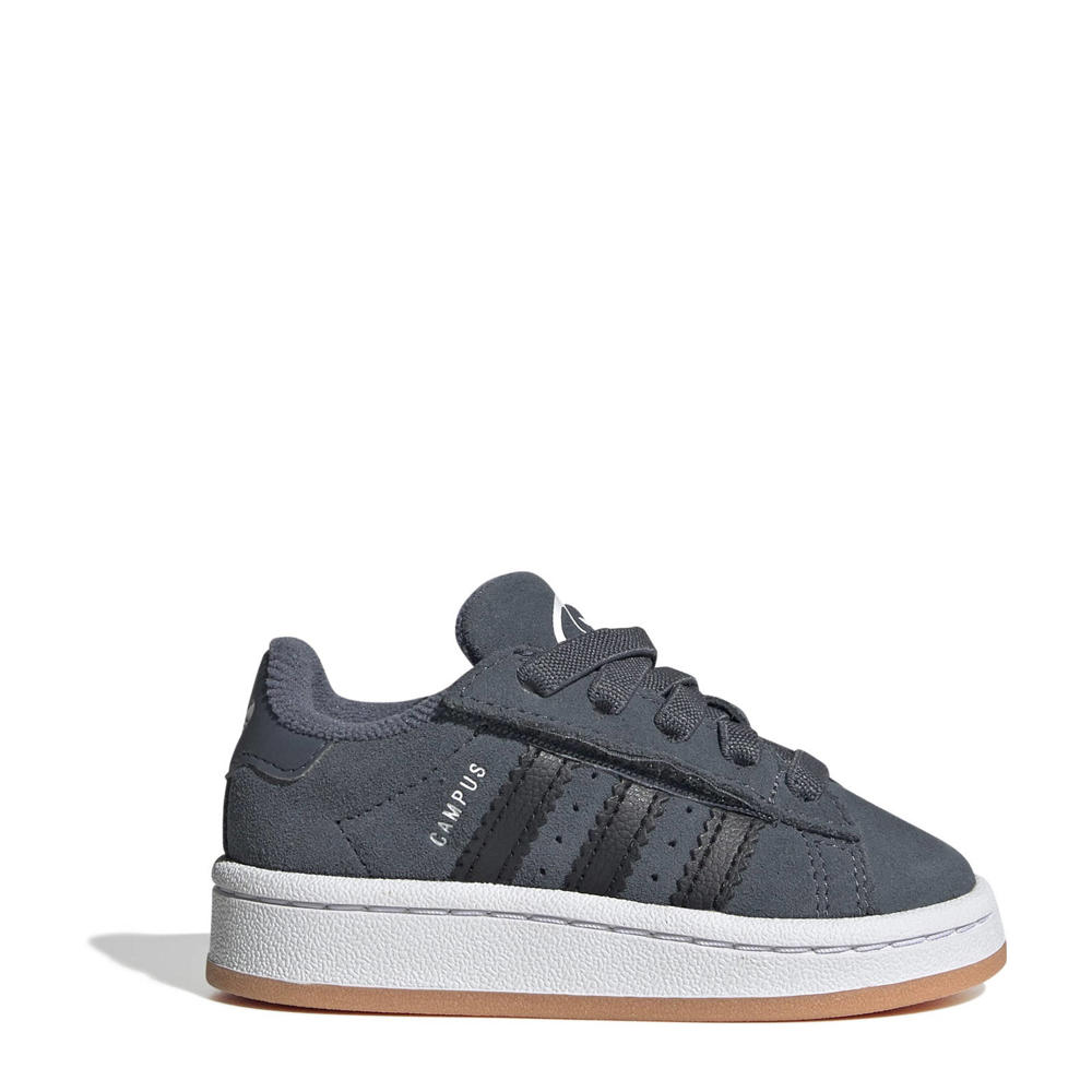 Antraciet en witte jongens en meisjes adidas Originals Campus 00s sneakers van suède-pu met veter- met klittenbandsluiting