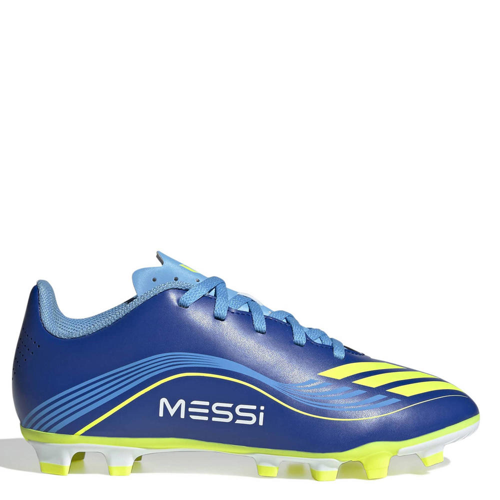 Kobaltblauw en gele jongens en meisjes adidas Performance F50 Messi Club FG JG junior voetbalschoenen van imitatieleer/voering: mesh/voetbed: eva