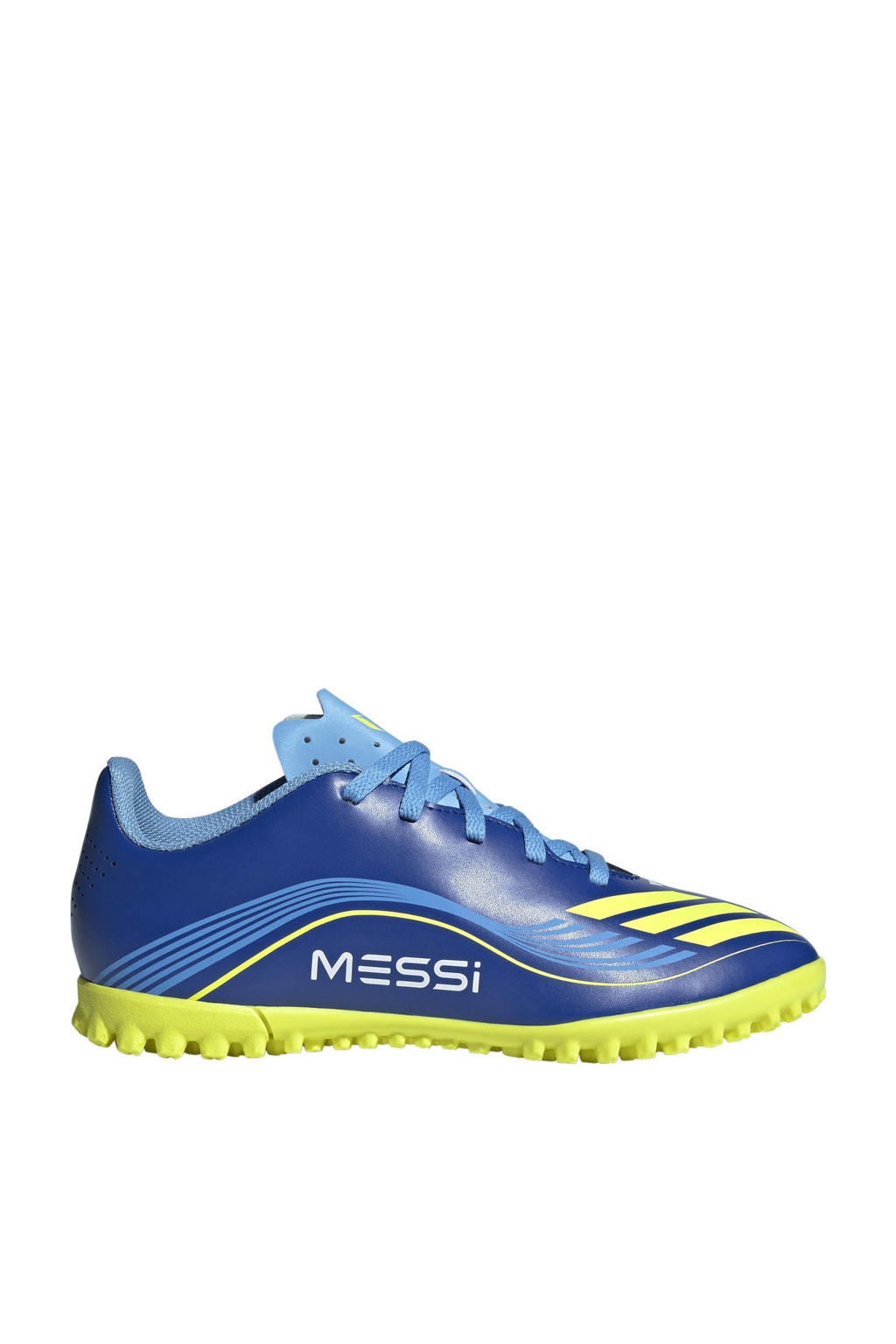 Blauwe jongens en meisjes adidas Performance F50 Messi Club TF junior voetbalschoenen van imitatieleer/textiel