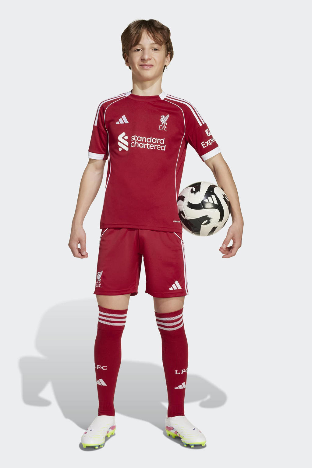 Rode jongens en meisjes adidas Performance Junior Liverpool FC voetbalshirt Thuis van polyester met korte mouwen en ronde hals