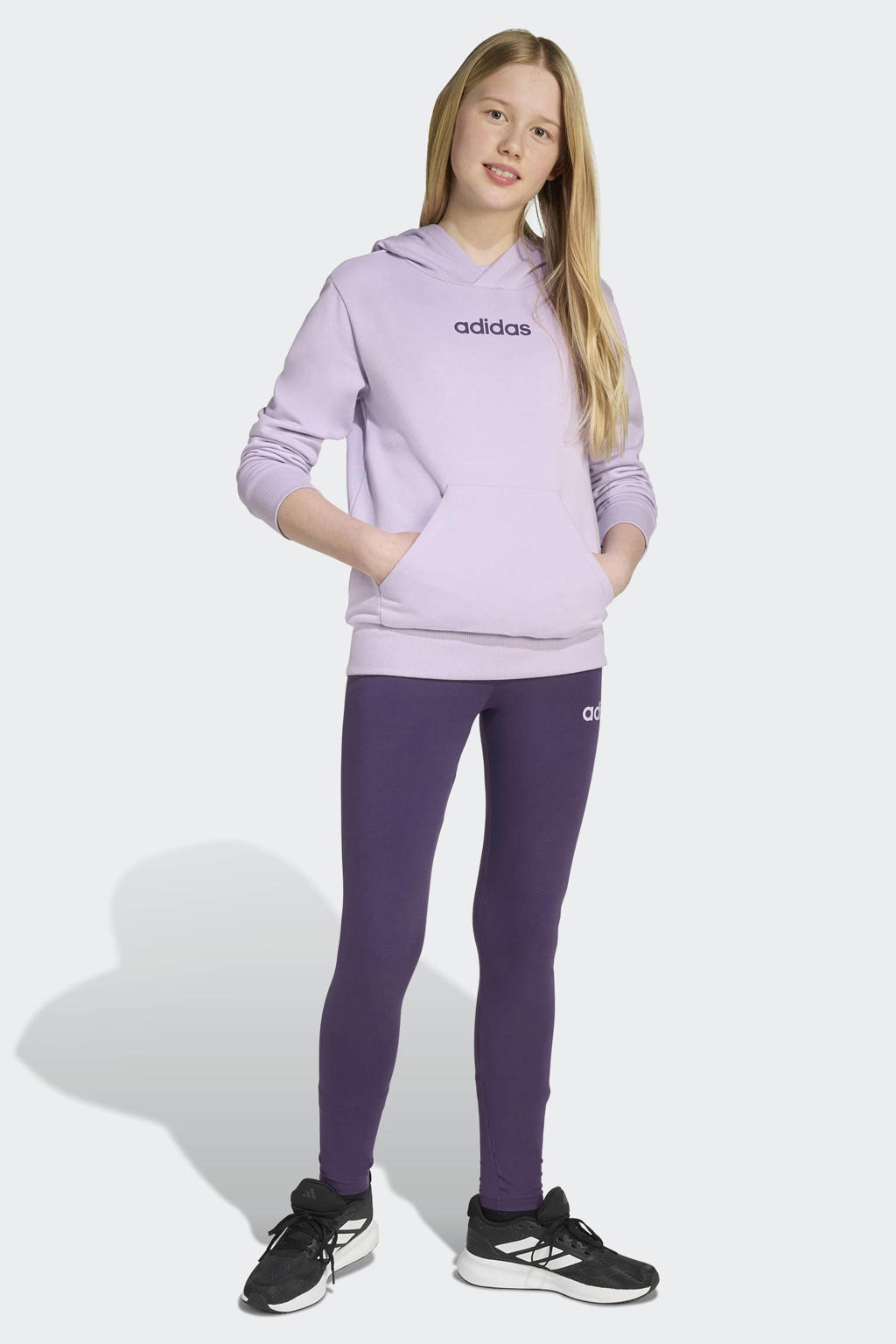Lilakleurige jongens en meisjes adidas Sportswear hoodie met effen, lange mouwen en capuchon