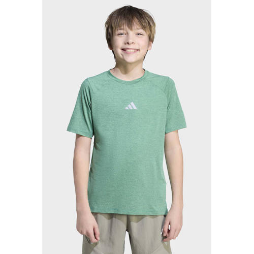 adidas Sportswear sportshirt lichtgroen Sport t-shirt Jongens/Meisjes Polyester Ronde hals - maat 140 afbeelding