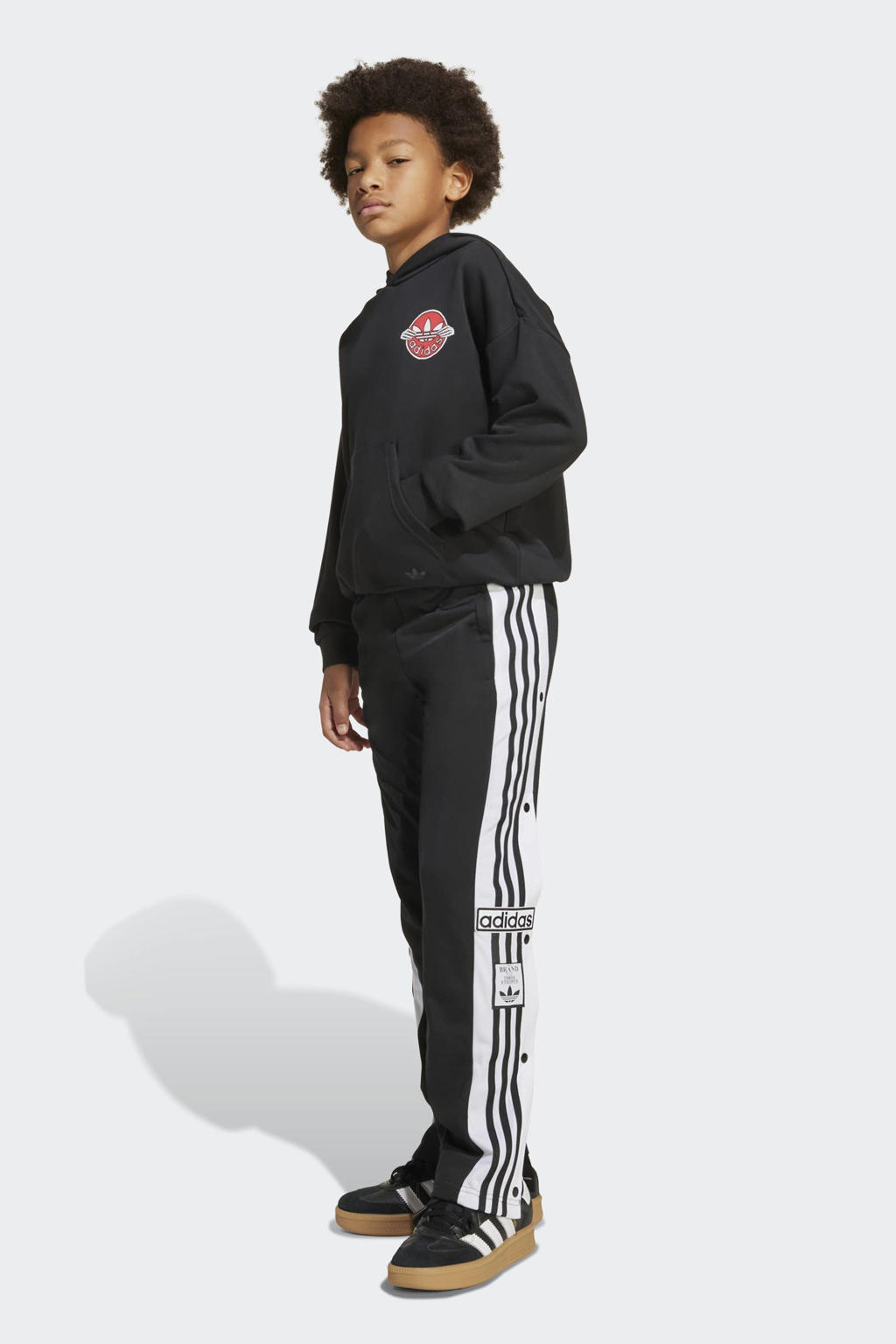 Zwarte jongens en meisjes adidas Originals trainingsbroek van polyester met regular fit, regular waist en effen