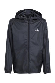 thumbnail: Zwarte jongens adidas Sportswear regenjas van polyester met effen, lange mouwen, capuchon en ritssluiting