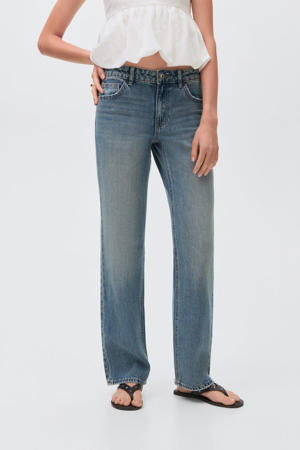 low waist straight leg jeans medium blue denim