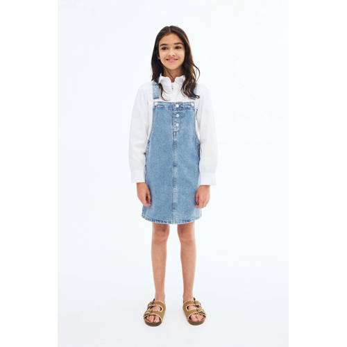 Mango Kids denim spijkerjurk medium blue denim Blauw Effen - maat 152 afbeelding