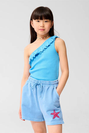 one shoulder top blauw