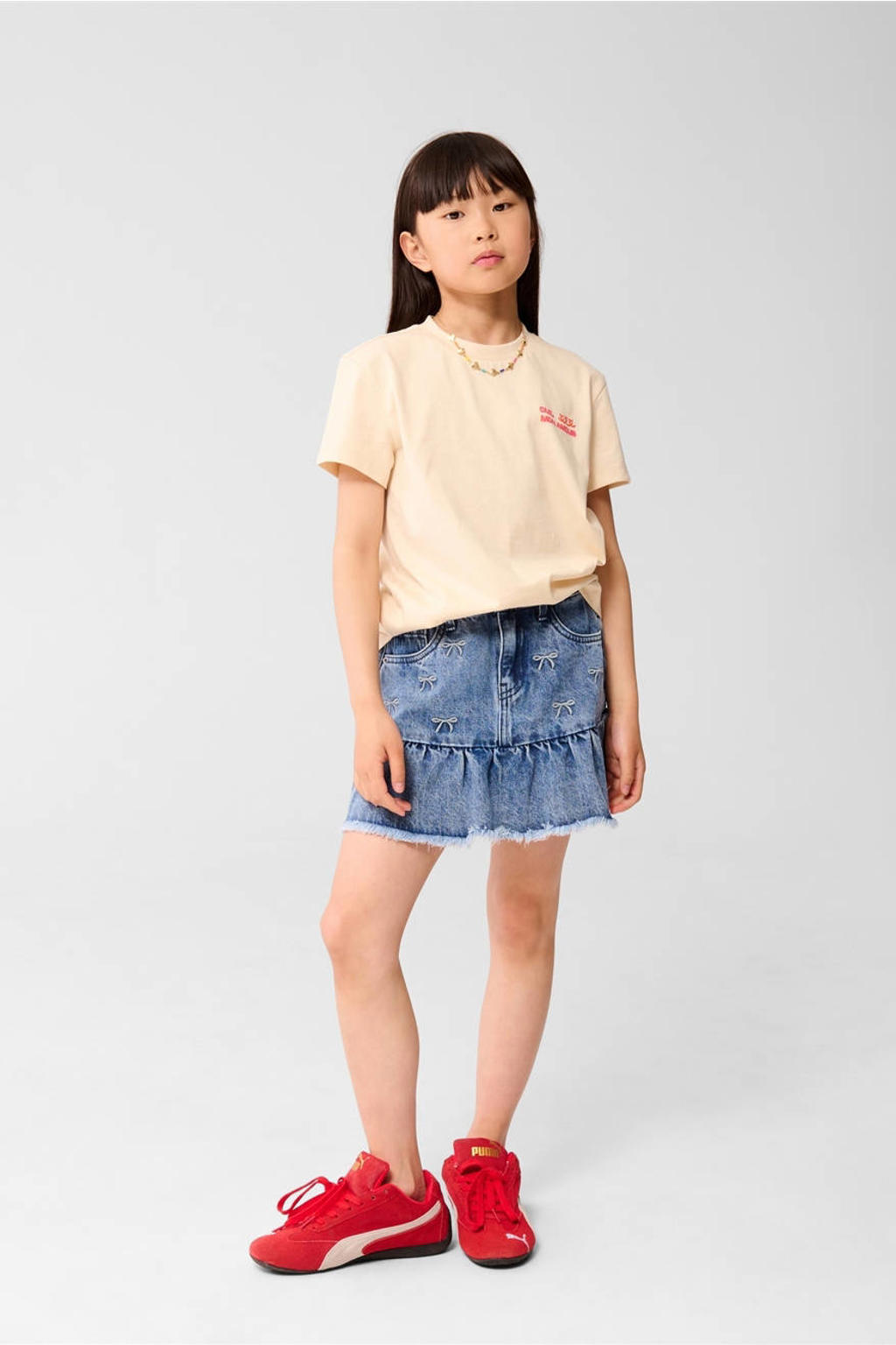 Ecru en roze meisjes Shoeby T-shirt van katoen met backprint, korte mouwen en ronde hals