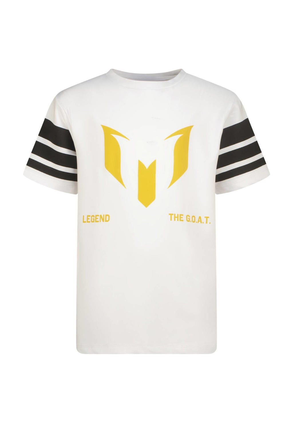 Wit en zwarte jongens Messi T-shirt van polyester met logo dessin, korte mouwen en ronde hals