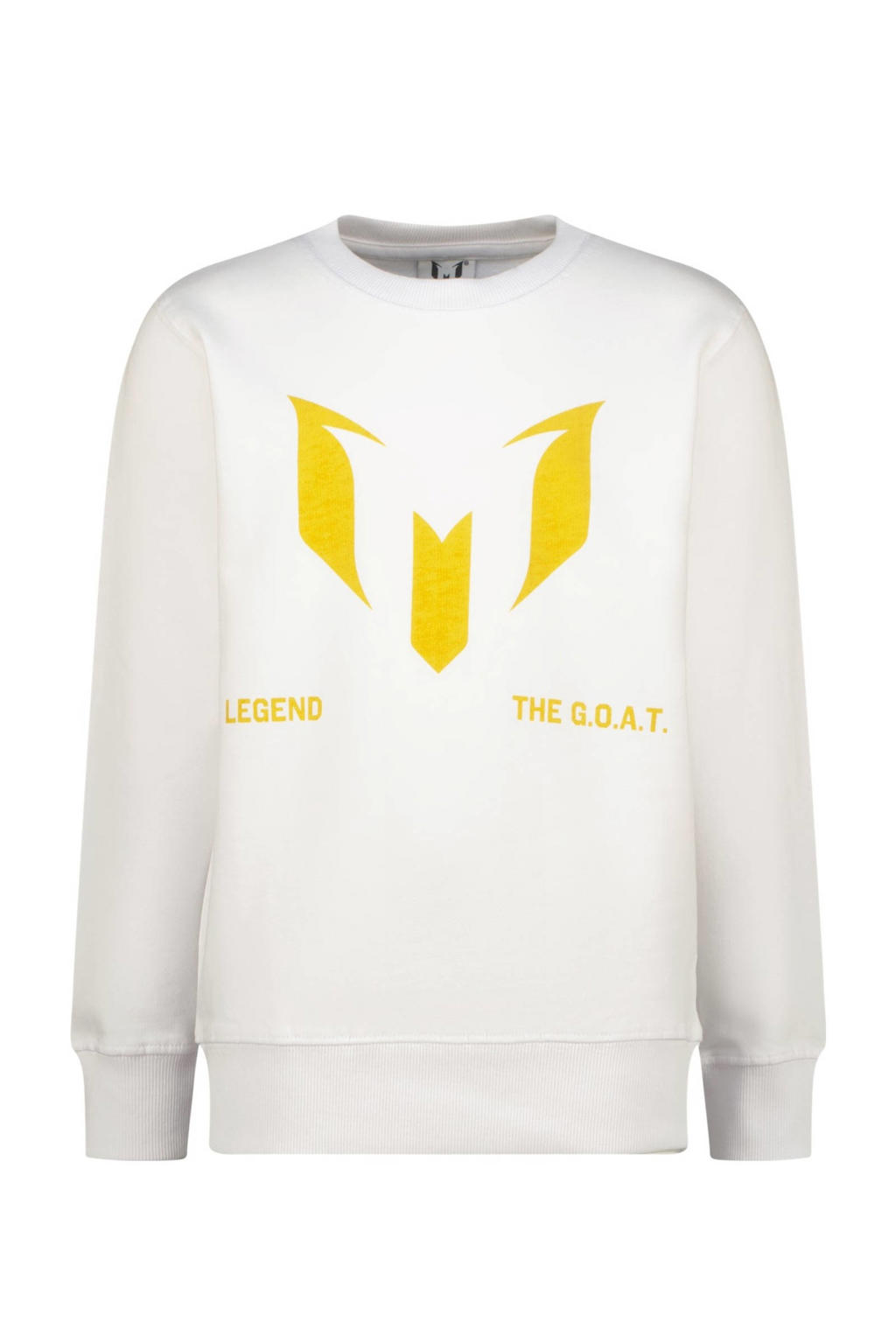 Witte jongens Messi sweater van katoen met logo dessin, lange mouwen, ronde hals en geribde boorden
