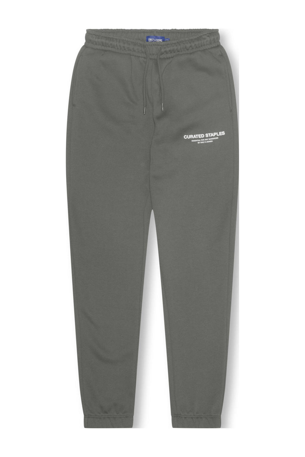 Grijze jongens ONLY & SONS JUNIOR joggingbroek van sweat materiaal met regular fit, regular waist en tekst print