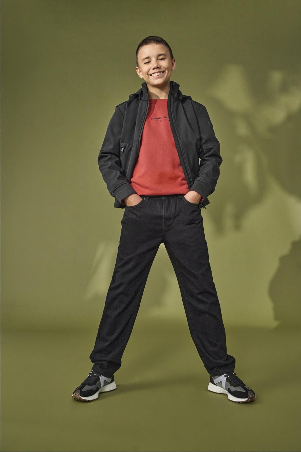 Zwarte jongens ONLY & SONS JUNIOR softshell jas met effen, lange mouwen, capuchon en ritssluiting