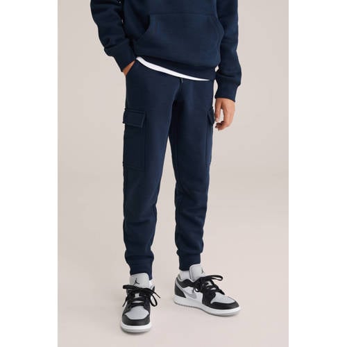WE Fashion Blue Ridge slim sweatpants donkerblauw Broek Jongens Katoen