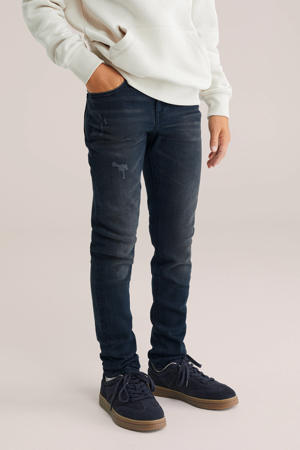 waist slim fit jeans dark blue denim