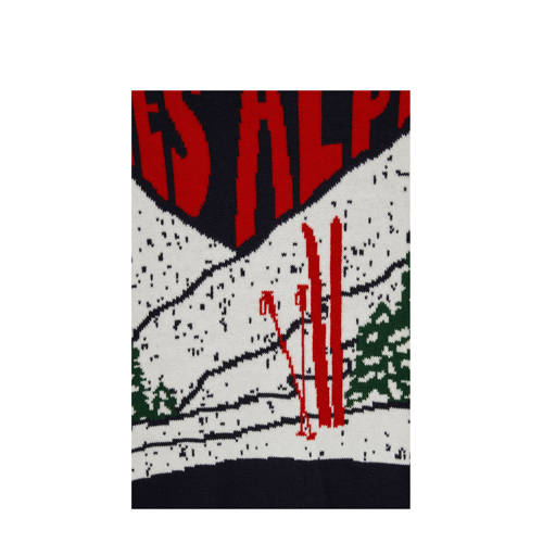 WE Fashion kersttrui donkerblauw gebreid Jongens Katoen Ronde hals All over print